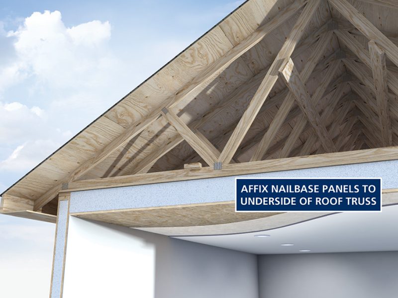 Nailbase panels as ceiling, on underside of roof truss
